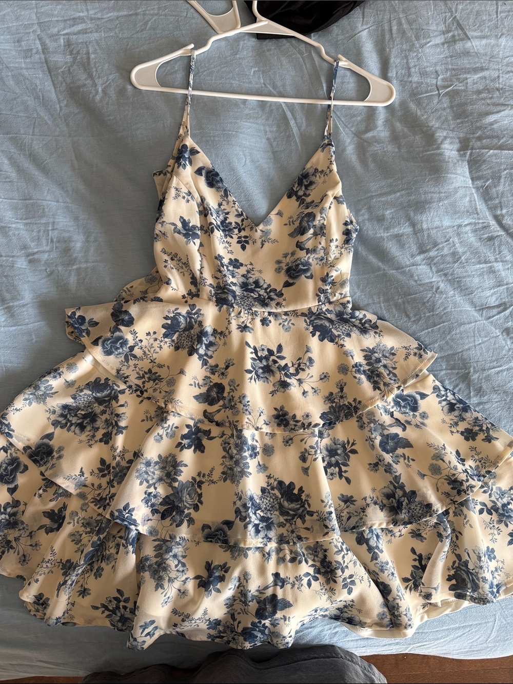 Lovely Day Cream Mini Dress with Blue Floral Print